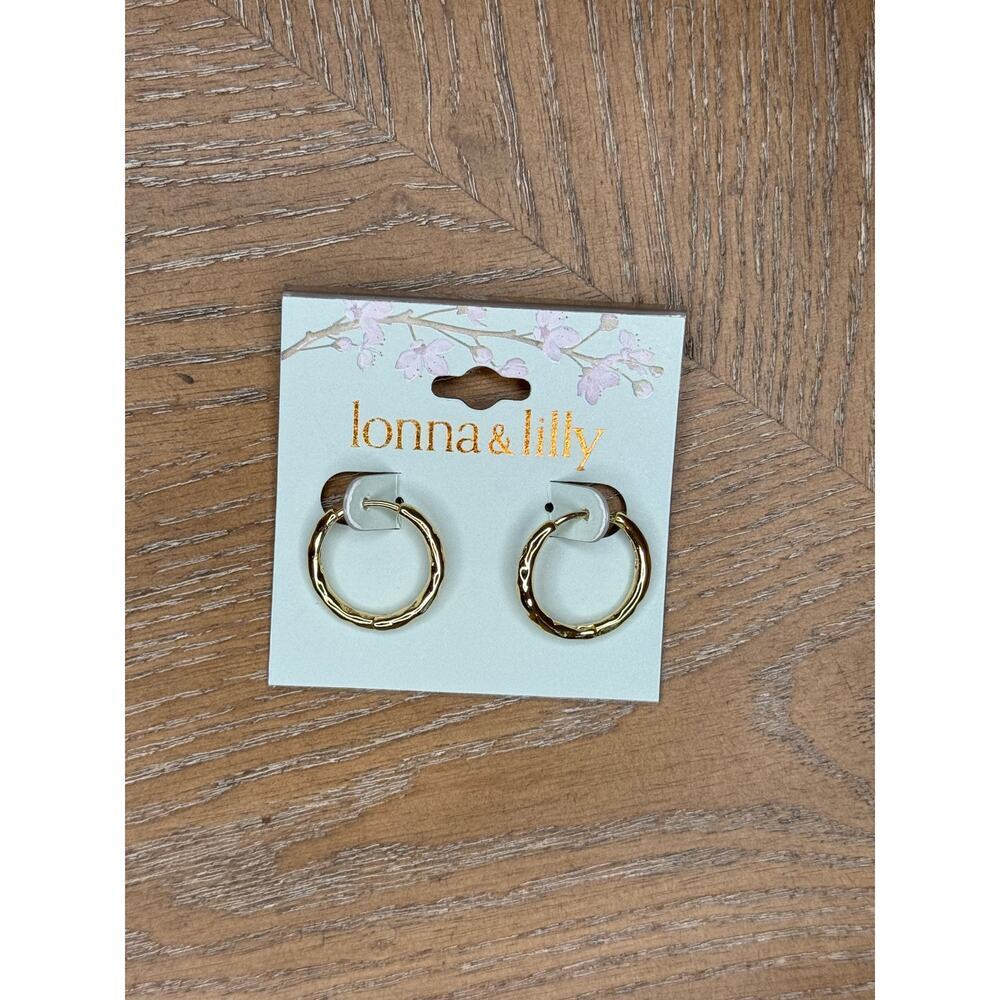 Lonna & Lilly Gold Tone Textured Hoop Earrings Classic Round Small Hoops - Picture 3 of 3